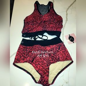 Red two piece kandi kouture dance set